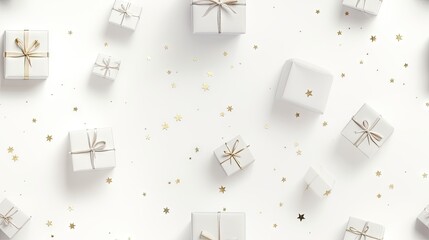 Wall Mural -  a group of white boxes with gold stars on them and a bow.  generative ai