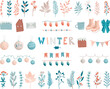 Collection of vector winter plants and holiday objects in flat style, Christmas set of individual elements, hand drawn vector illustration