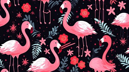 Sticker -  a group of pink flamingos standing next to each other.  generative ai