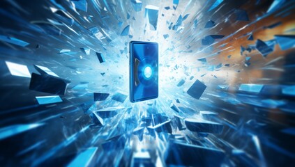 Aufkleber - Technological Fusion: Smartphones Emerge Against an Abstract Background of Flowing Light Resembling an Electric Current, Illustrating the Digital Connectivity of Modern Devices