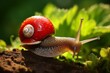 Close-Up of a Snail Enjoying a Strawberry in a Garden, Featuring a Snail Shell Amidst the Beauty of Outdoor Wildlife