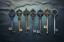 Set Of Vintage Keys On The Dark Background