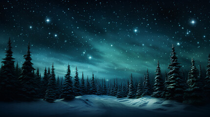 winter night landscape. snowy forest and fir branches.	