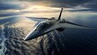 Modern military supersonic aircraft over the Atlantic Ocean. Generation AI