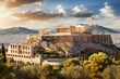 Parthenon Temple on top of the hill. The Acropolis of Athens, Greece. Generative ai
