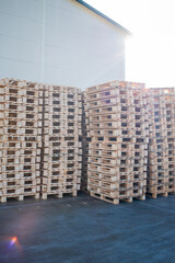 Wall Mural - stacked pallets in warehouse. Wood industry