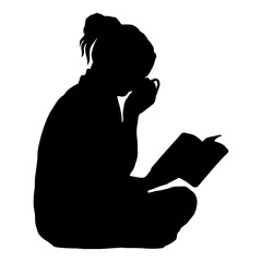 Wall Mural - Illustration of silhouette of woman reading book