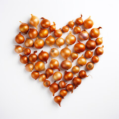 Wall Mural - Heap fresh pieces of onion be arrange in heart shape on white background. Isolated on white background.