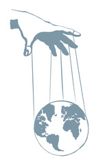 Poster - Man hand with a World map. Vector drawing concept