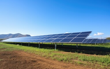 Sticker - Solar panels capturing sunlight against a clear blue sky