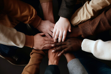 Wall Mural - All hands together, united diversity or multi-cultural partnership in a group	