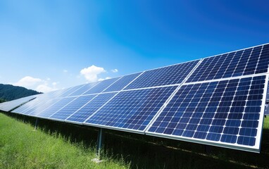 Sticker - Solar panels capturing sunlight against a clear blue sky