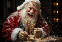 Joyful Santa splattered with a mysterious liquid.