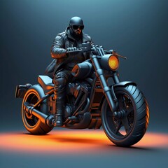 Male 3D character wearing a black jacket and helmet riding a motorbike