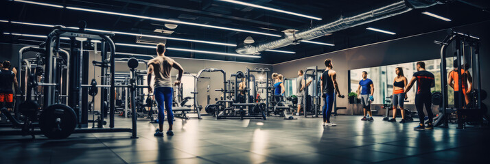 Wall Mural - Some people are exercising in a modern city gym