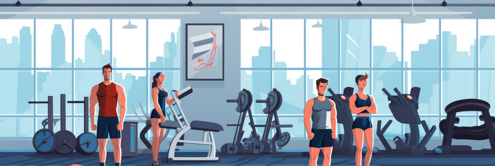 Wall Mural - Some people are exercising in a modern city gym