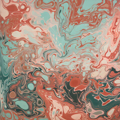 An abstract marble texture painting with red, blue, and green colors