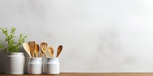 Kitchen Utensils Background With A Blank Space For A Text, Home Kitchen Decor Concept, Front View : Generative AI