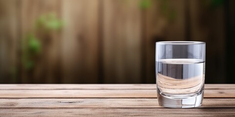 Poster - Drinking water on wood table and space for text, Refreshing drink : Generative AI