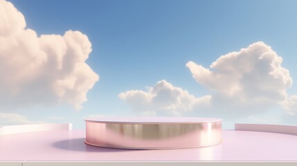 Wall Mural - Background pink podium sky 3d platform luxury product beauty display render heaven dreamy stage. Pink stand smoke scene podium white background pastel romantic space sunset abstract backdrop light.