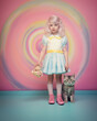© lagano - Retro photography of a little girl with a cute kitty. Vintage 50s, 60's lifestyle and fashion  concept.
