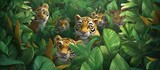 Fototapeta Dziecięca - tigers,leaves,jungle cats,cute cartoon animals leaf background.detail