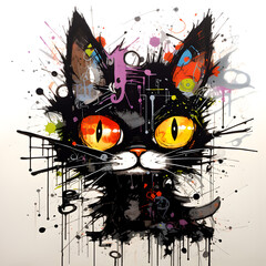 Wall Mural - Colorful abstract art of black cat