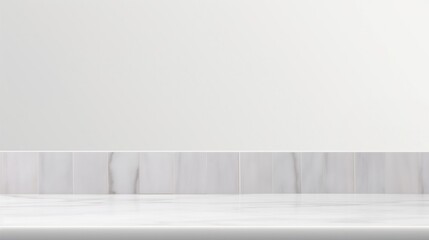 Empty white marble table top with blur tile wall bathroom background.