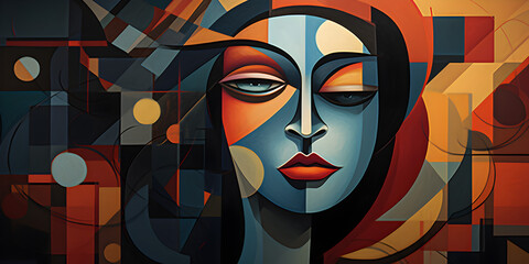 Canvas Print - Cubism art background of woman face