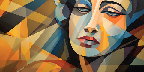 Canvas Print - Cubism art background of woman face