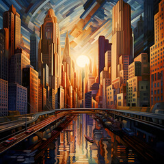 Canvas Print - Deco art of colorful cityscape