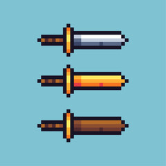 Wall Mural - Pixel art sets of sword weapons with variation color item asset. Simple bits of gold,silver sword on pixelated style. 8bits perfect for game asset or design asset element for your game design asset