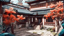 Traditional Chinese Courtyard House. Fantasy Concept , Illustration Painting.