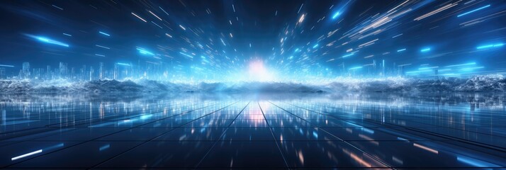 illustration of futuristic high-speed light in cyberspace. Information technology network of data center, generative AI