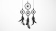3 attached black dream catcher with feather hanging at white wooden background4k, high detailed, full ultra HD, High resolution