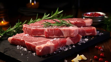 Wall Mural - Fresh juicy pork on a wooden cutting board