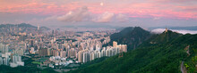 Cityscape For Hong Kong City With Sunset And Victoria Mountain