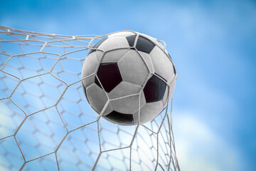 Wall Mural - soccer ball on goal with net background