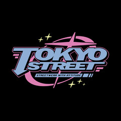 Wall Mural - tokyo japan y2k streetwear aesthetic slogan typography tshirt style logo vector icon design illustra