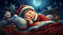 A Baby Boy Sleeping In Christmas Night , Generative AI 