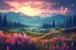 Beautiful natural scenery with blooming flowers. Generative AI