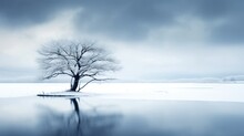  A Lone Tree In The Middle Of A Lake With A Cloudy Sky In The Background.  Generative Ai