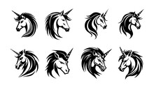 Unicorn Head Logo Set - Vector Illustration, Emblem Design On White Background.