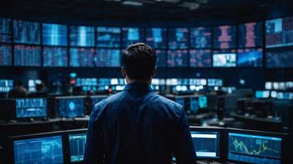 The power of digital technology with a focus on a software engineer utilizing a computer with lines of code, data analysis, and AI algorithms to improve business operations