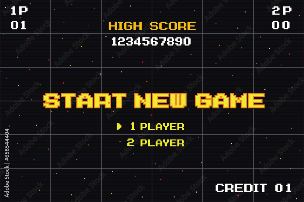 START NEW GAME play .pixel art .8 bit game. retro game. for game assets ...