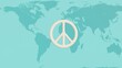 © Tatonka - 3d render, white peace symbol, pacific sign on earth map background in blue color