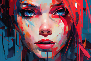 Abstract portrait of a beautiful girl with red lips. Vector illustration.