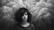 A depressed person infront of dark clouds.generative ai
