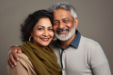 Indian senior couple standing together, giving happy expression