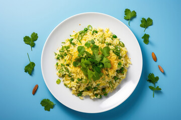 Indian breakfast poha made of rice, green chillies, onions and peanuts.